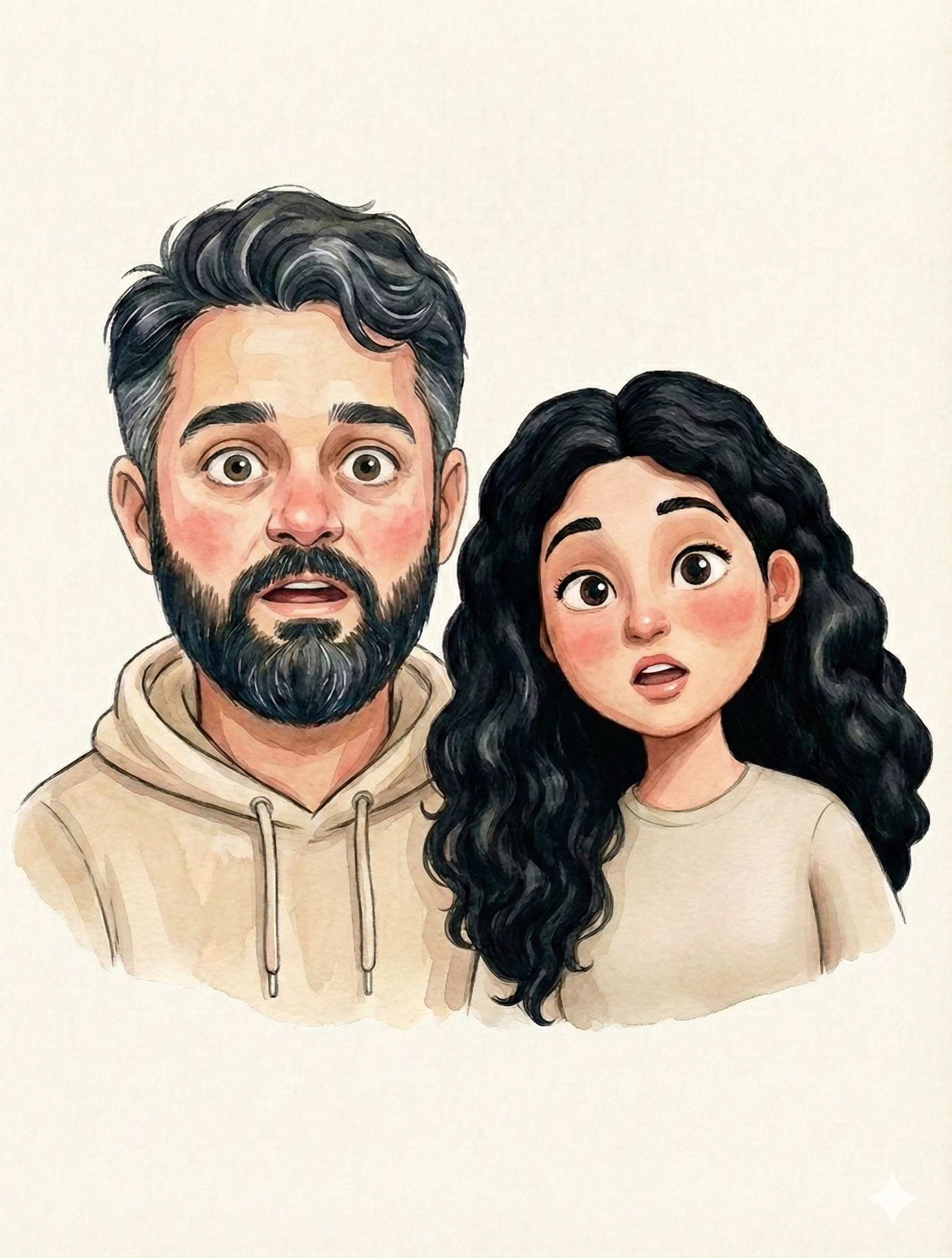 Surprised parents facing center