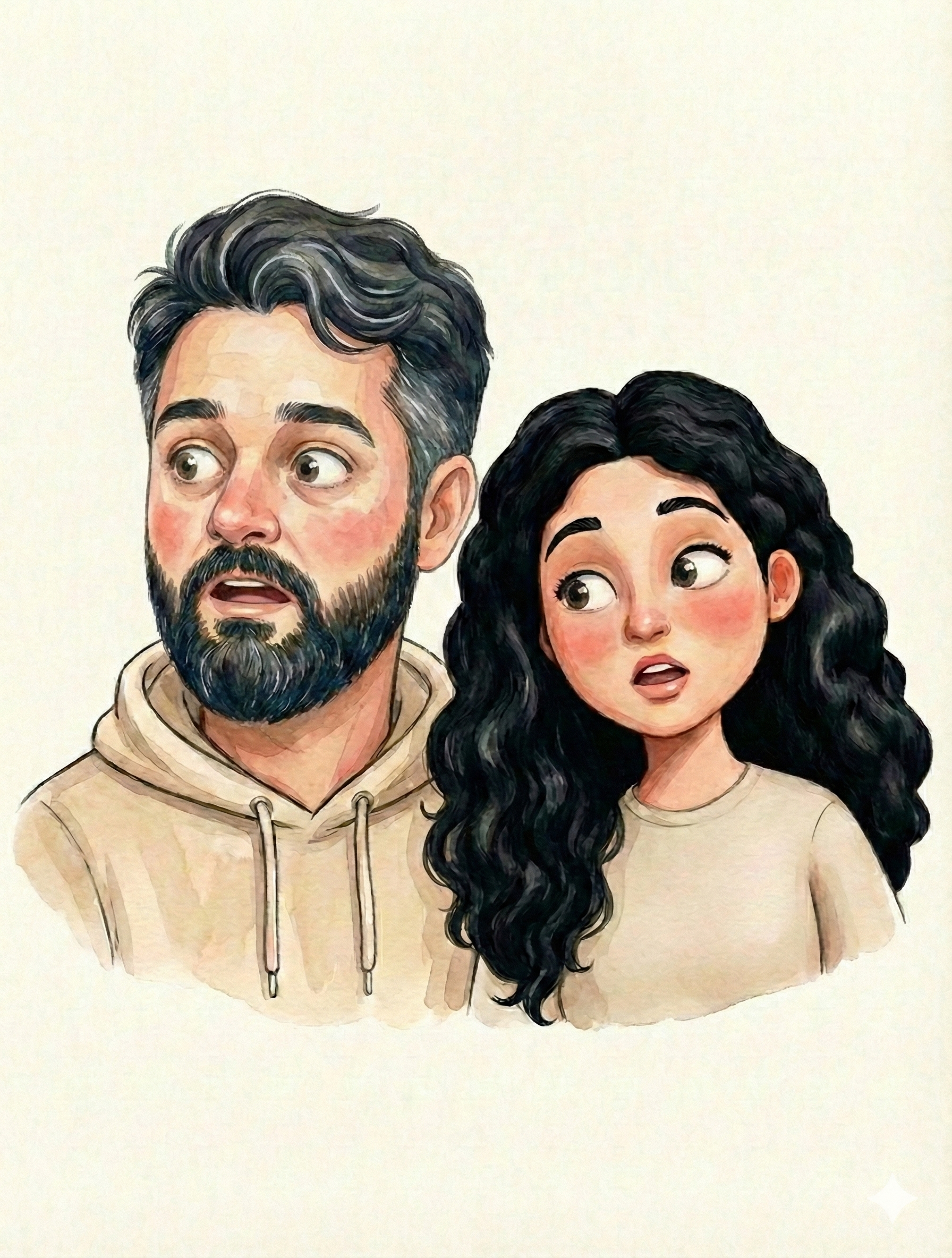 Surprised parents facing left