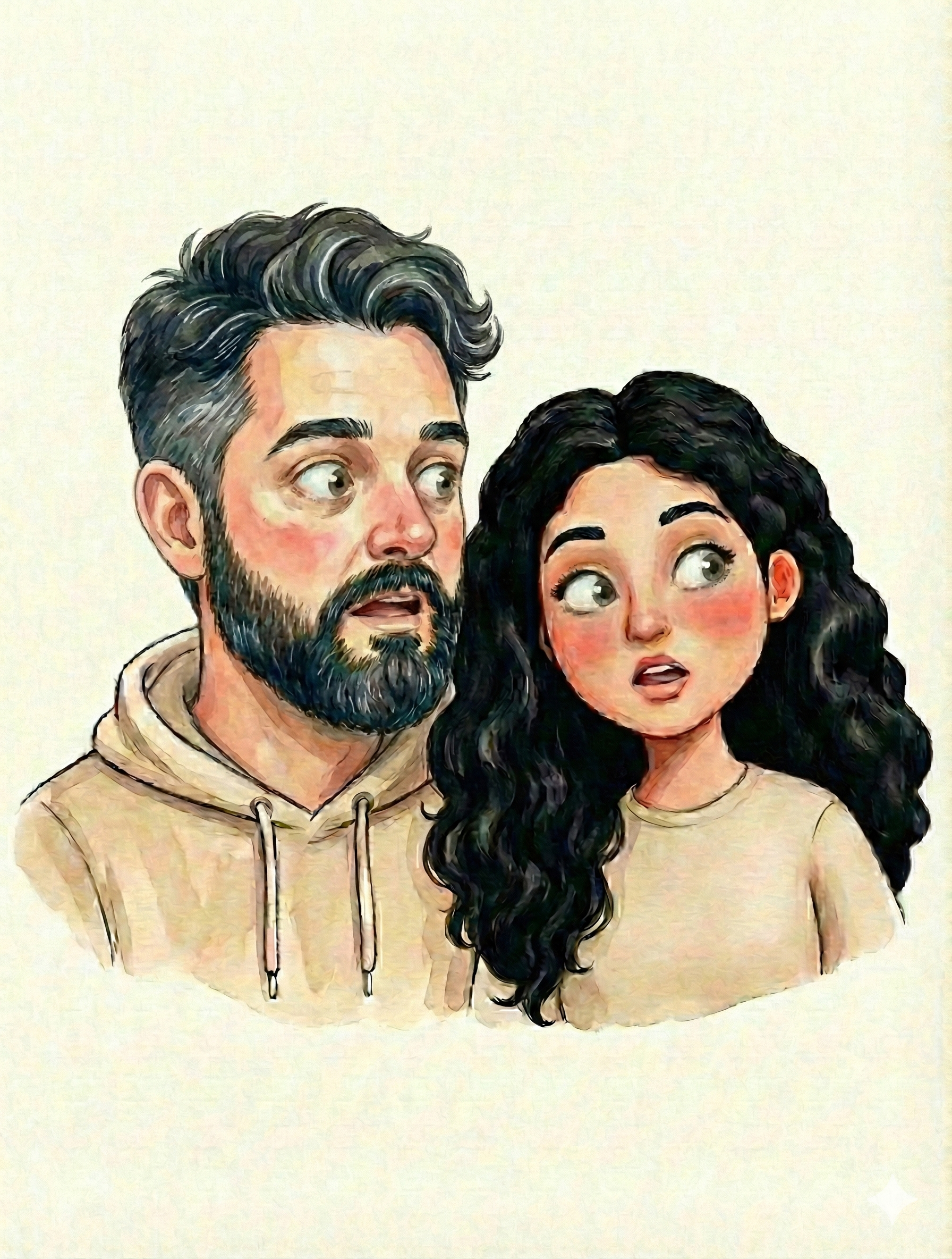 Surprised parents facing right